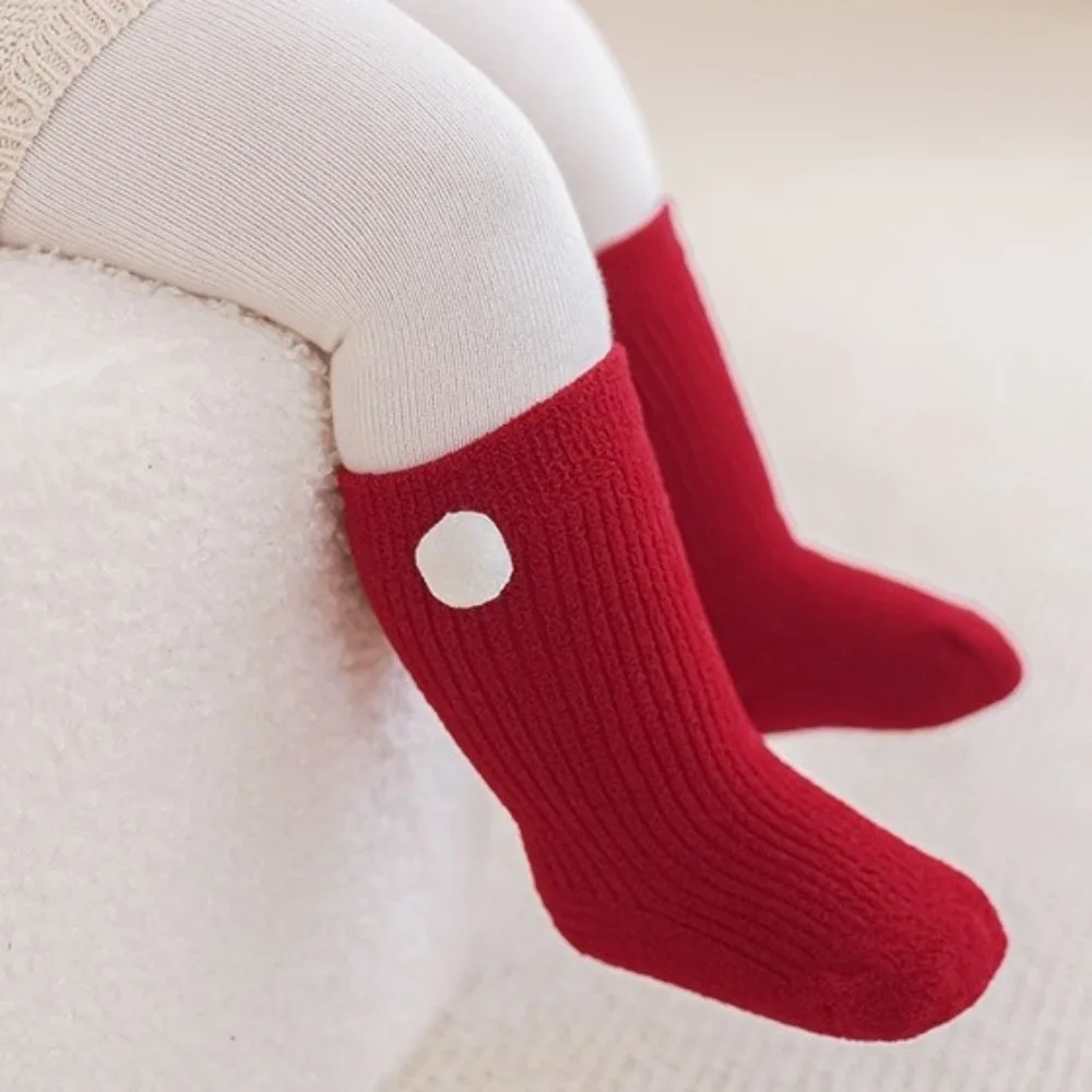 Floor Sock Soft New Year Infant Socks Middle Tube Warm Red Socks Cotton Ball Thickened Velvet Toddler Socks Holiday