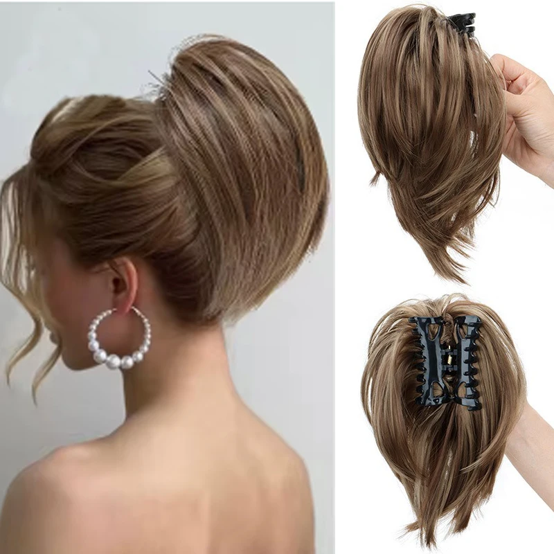 H&STAR Synthetic Hair  Extension Straight  Fully Short Ponytail Extension Hair Accessories Claw Clip Hairpiece for Women