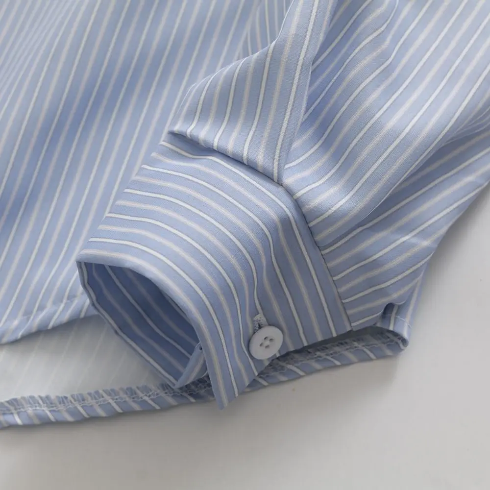 

Y2K полосатые рубашки на пуговицах с вышивкой и бантом в консервативном стиле, полосатая блузка, женская весенне-осенняя свободная блузка с длинным рукавом