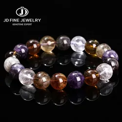 JD Natural Colorful Aurora Quartz Beaded Bracelet Beautiful Charm Energy Crystal Round Bead Stretch Bangles Female Jewelry Gift