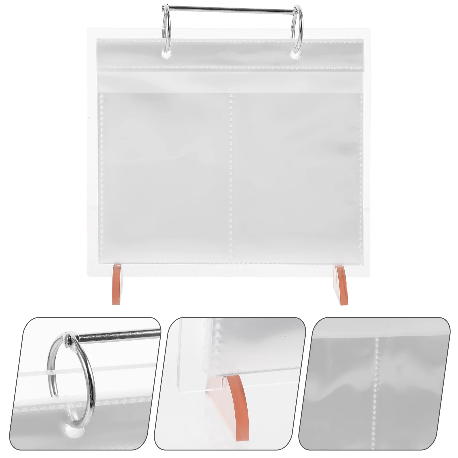 

Photo Album Stand Tabletop Display Rack for Photos Menus Labels Desktop Organizer with Transparent Inner Pages and Calendar