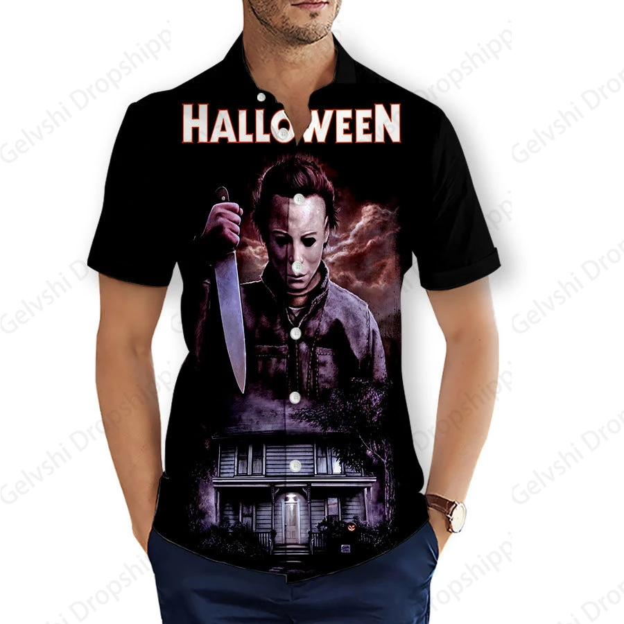 Halloween Hawaiian Shirts Michael Myers 3d Print Shirts Men Women Fashion Social Beach Shirt Casual Floral Blouses Street Camisa