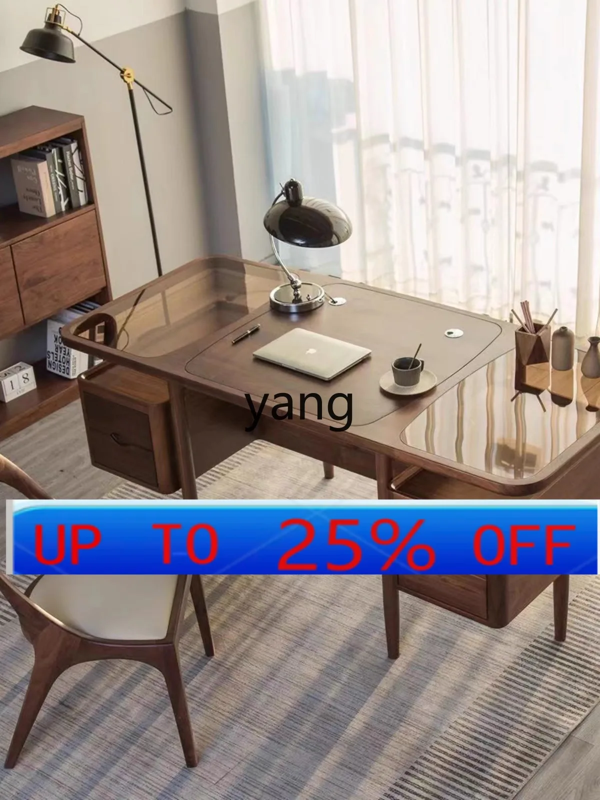 YJQQ  Black Walnut Desk Light Luxury Office Multifunctional Home Desk
