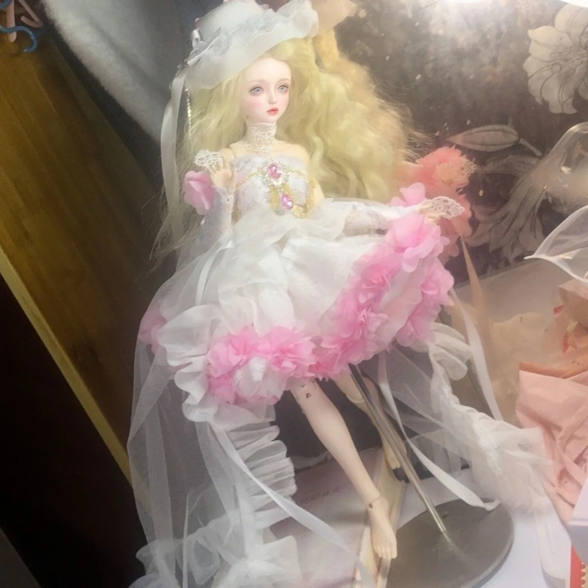 Ubranka dla lalek 1/6 1/4 1/3 BJD Sukienka Kapelusz Różowa Bufiasta Spódnica Krótka Sukienka