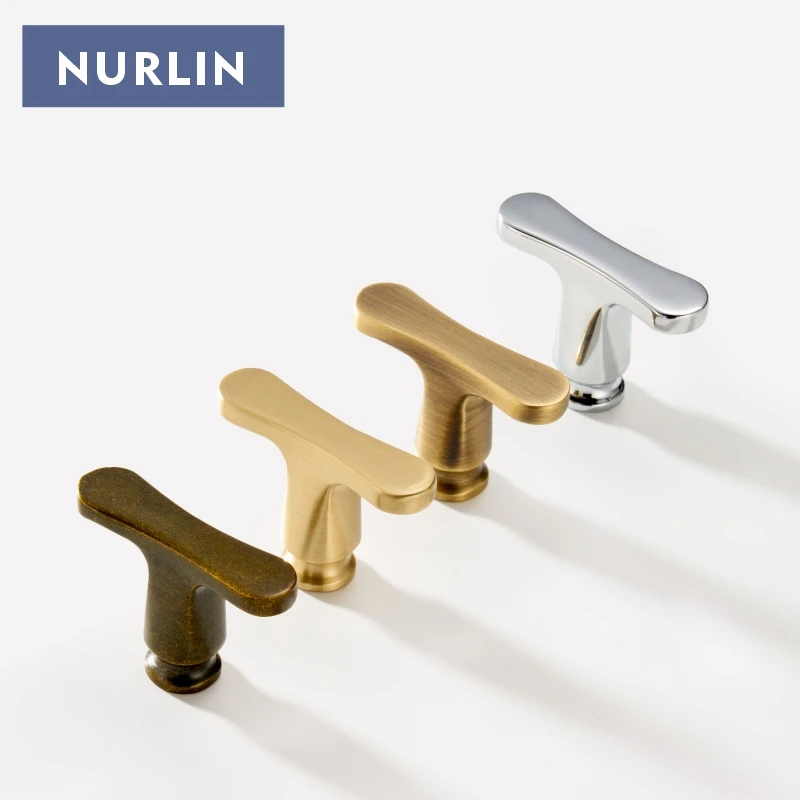 Nurlin Solid Brass French Style Furniture T-Bar Knobs Cabinet Wardrobe Drawer Knob Multiple Finishes Available CH113