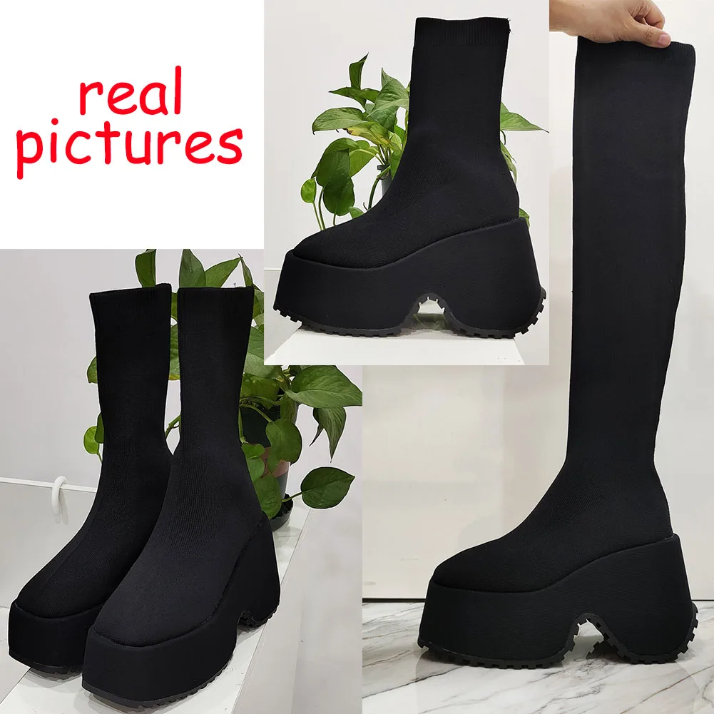 KarinLuna Thick High Heeled Women Stretch Boots 2023 Hot Fashion Knit Stretch Mid Calf Boots Slip On Simply Stylish High Boots