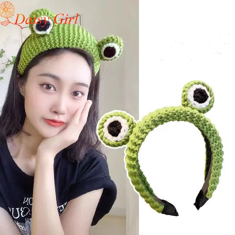 Fashionable Cartoon Big-Eyed Frog Hairband Women To Wash Their Face Cute Woolen Knitted Headband Non-Slip Hair Accessory