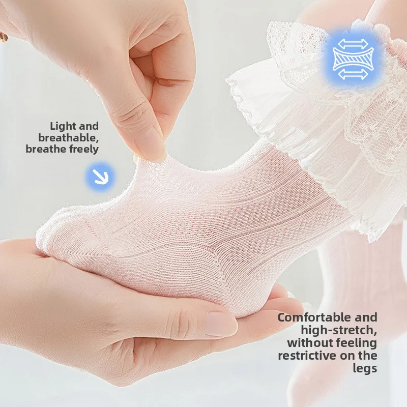 Spring Mesh Socks Baby Lace Lace Breathable Mosquito-proof Socks Princess Newborn Medium Tube Socks