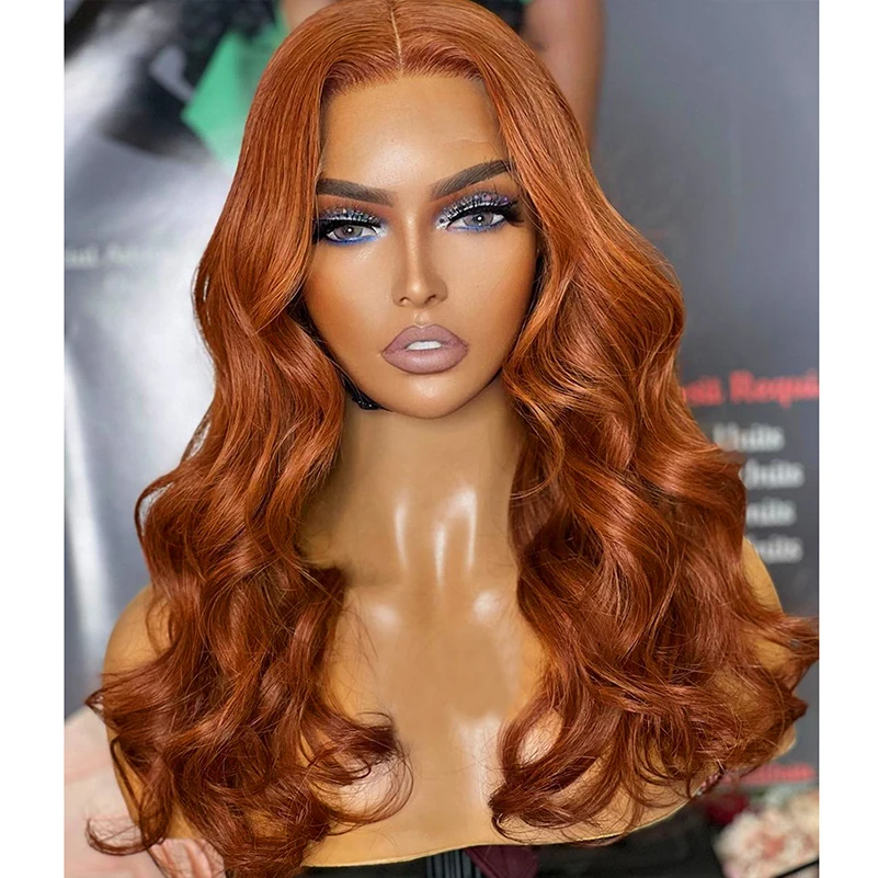 AIMEYA Ginger Synthetic Lace Wigs for Black Women Natural Hairline Synthetic Lace Frontal Wig Heat Resistant Fiber Orange Wigs