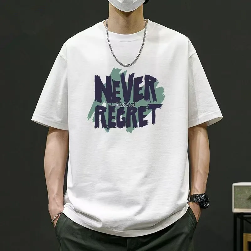 

Американская модная брендовая футболка из 100% чистого хлопка с круглым вырезом и короткими рукавами, летняя мужская свободная и универсальная трендовая футболка с половиной рукава