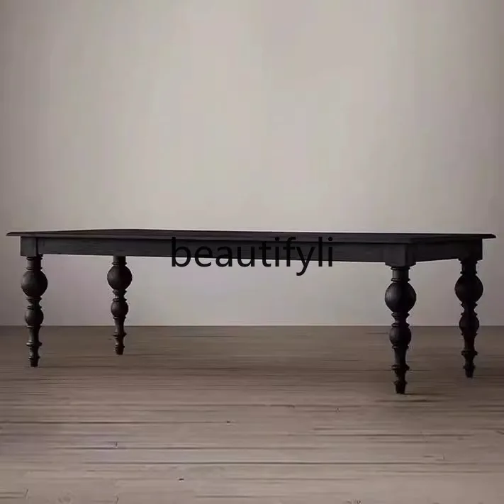 

French solid wood dining table antique long table in living room retro rectangular desk workbench