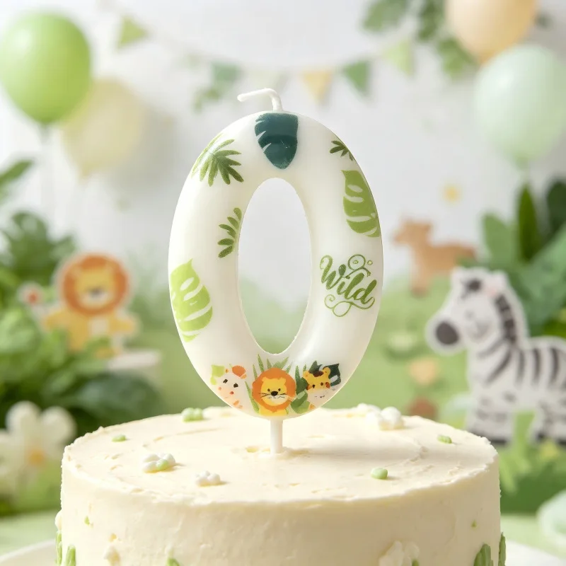 Jungle Safari Number Birthday Candle 0‑9 Wild Animal Print Digital Cake Topper Safari Theme Birthday Party Cake Decor Supplies