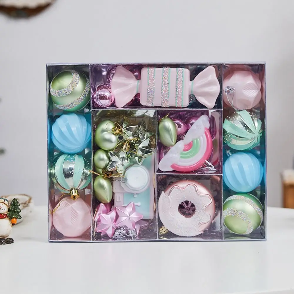 

Macaron Painted Christmas Balls Pendant Plastic Electroplated Christmas Hanging Balls Set Reusable Candy Snowflake