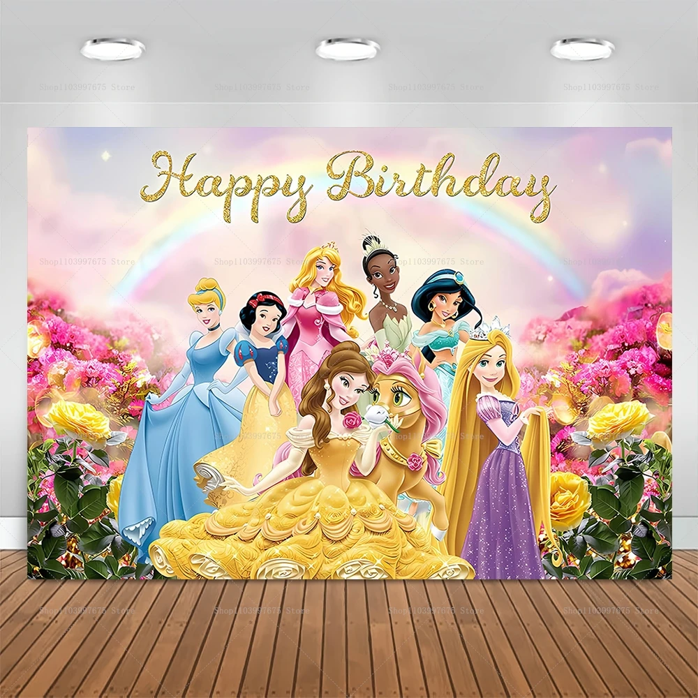 Disney Princess Snow White Elsa Cinderella Girls Birthday Photography Backgrounds Party Decors Baby Shower Photo Studio Backdrop