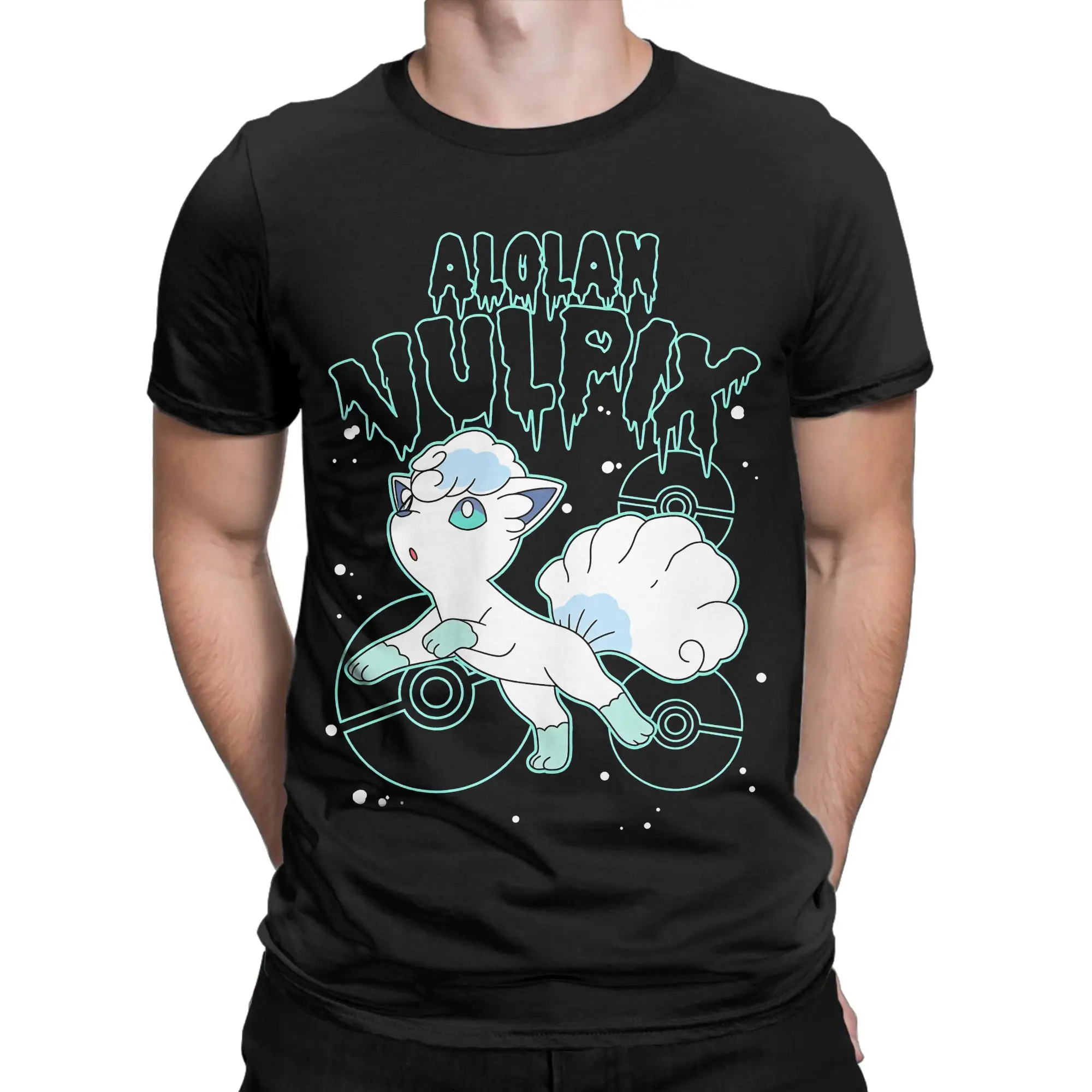 Pokemon Alolan Vulpix T Shirt Beach  100% Cotton T-Shirts For Men Hip Hop Casual Tshirt Short Sleeve Classic Clothing