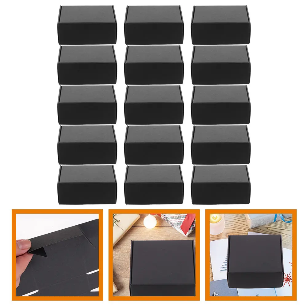 15Pcs Black Cardboard Mailing Boxes Heavy Duty Paper Packing Box for Jewelry Envelopes Crafts Safe Shipping Delivery Supplies