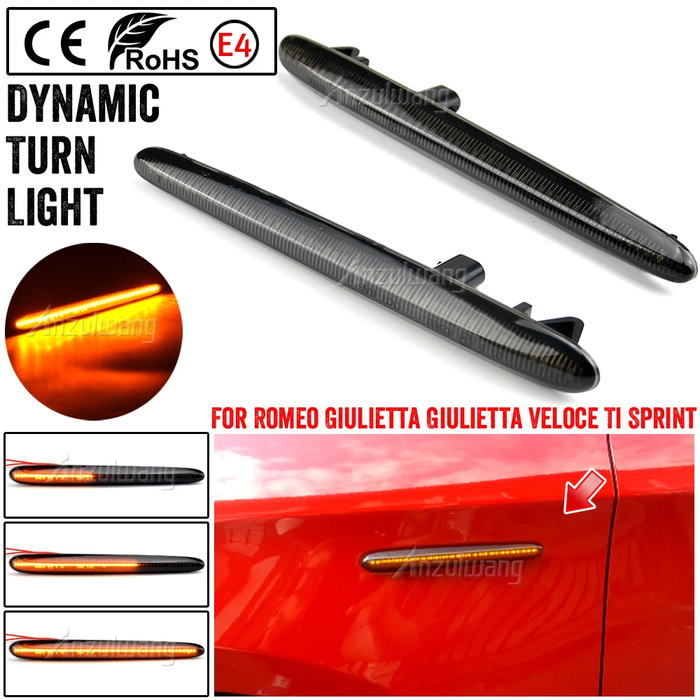 2Pcs Dynamic LED Side Marker Turn Signal Blinker Light For Alfa Romeo Giulietta 940 Juliet Sprint Veloce 10-21
