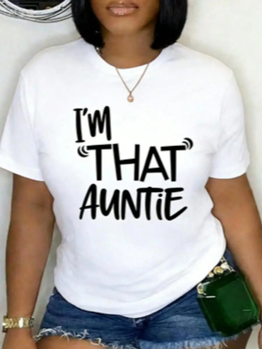 % Cotton I That Auntie Funny Best Aunt Tee-Shirt Women s Summer Plus Size Classic Soft Crew Neck Tee Tops% Comfortable CottonLoose And Comfortable
