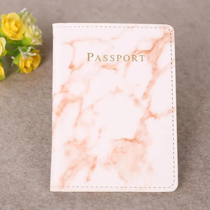 Women Men Passport Cover Pu Leather Marble Style Travel ID Credit Card Passport Holder Ticket Protective Packet Bag Wallet Pouch