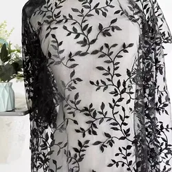 Black mesh polyester silk leaves lace embroidery fabric handmade garment skirt women's embroidery accessories