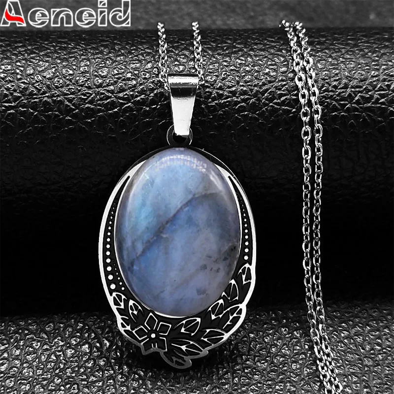 Boho Vintage Natural Labradorite Stone Necklace Women Stainless Steel Bohemia Necklaces Divination Spiritual Meditation Jewelry