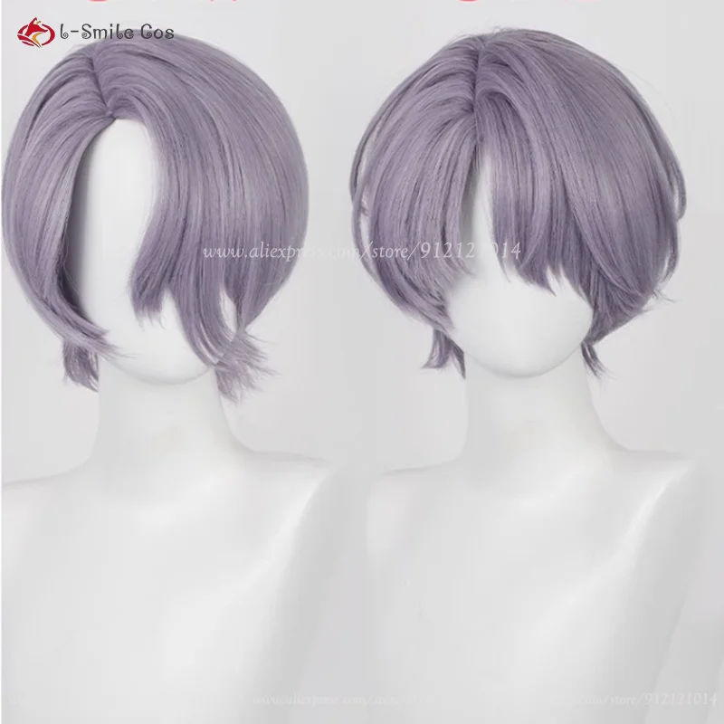 Game X Cosplay Wig 30cm Short Grey Purple Wigs Heat Resistant Synthetic Hair Halloween Party X Anime Wigs + Wig Cap