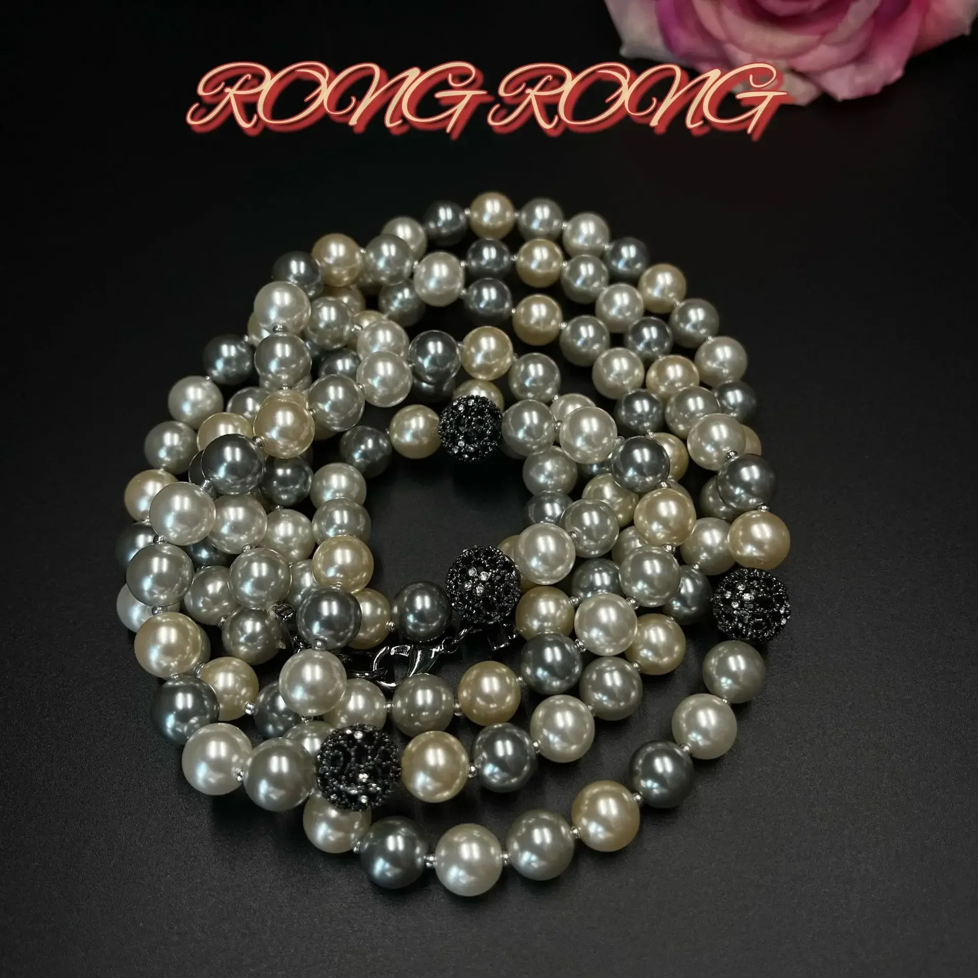 خمر طويل لونين مختلط اللون خياطة اللؤلؤ قلادة ضوء الفاخرة الأوروبية والأمريكية نمط سترة سلسلة