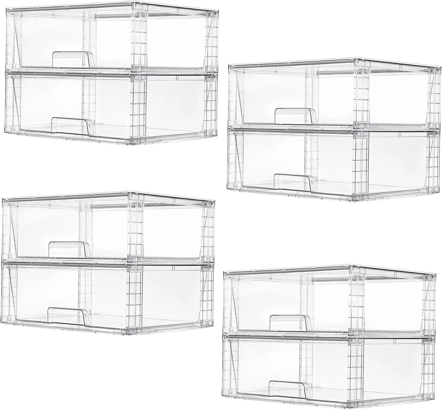 8 Pack Large Clear Stackable Storage Drawers for Closet, Pantry | Easily Assemble Bathroom Closet Undersink Organizers,Plastic