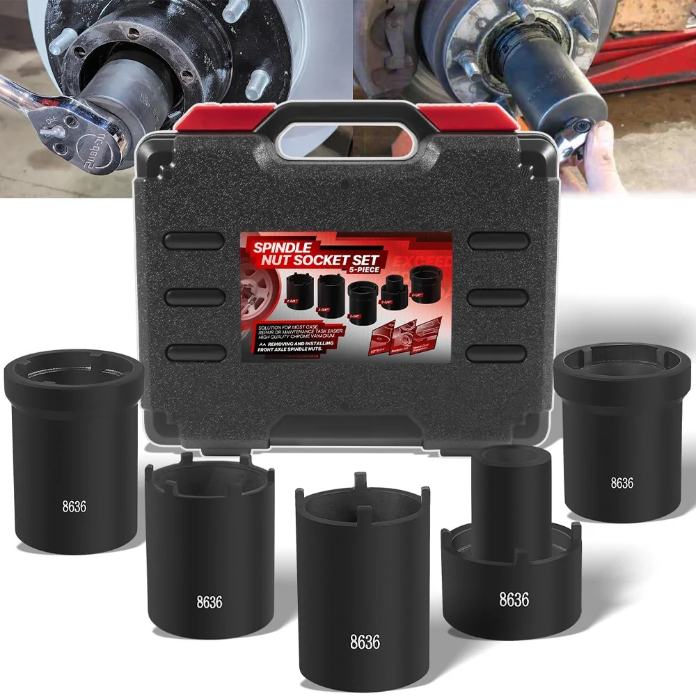 

5 x Spindle Nut Socket Kit Axle Hub Nut Sockets with Storage Case For Ford Dana 50 60, For Dodge, Chevrolet & GMC 1/2" Drive