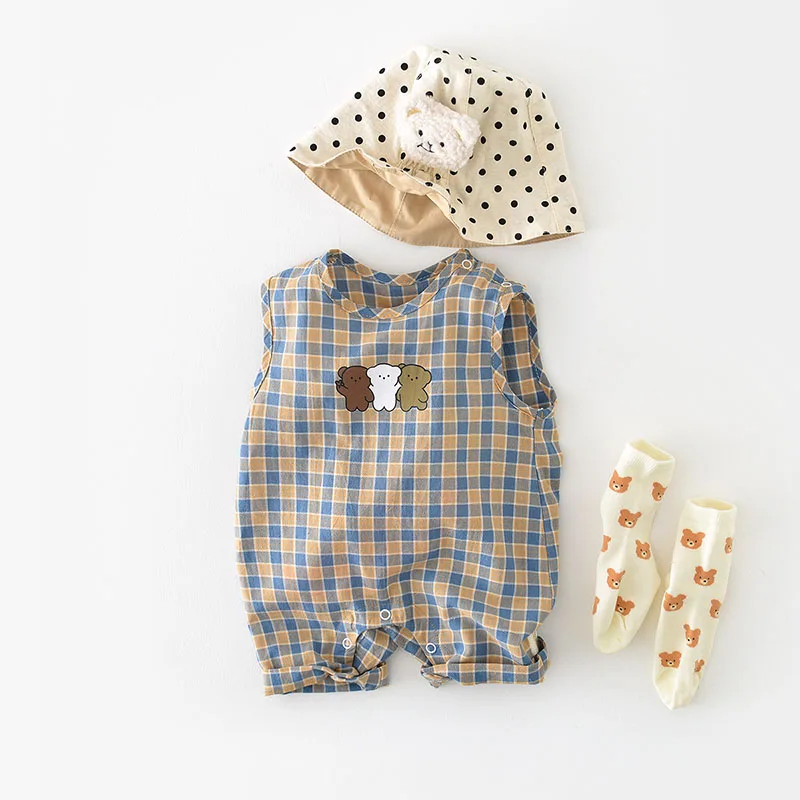 MILANCEL Summer Baby Clothes Bear Overall Sleeveless Infant Jumpsuits