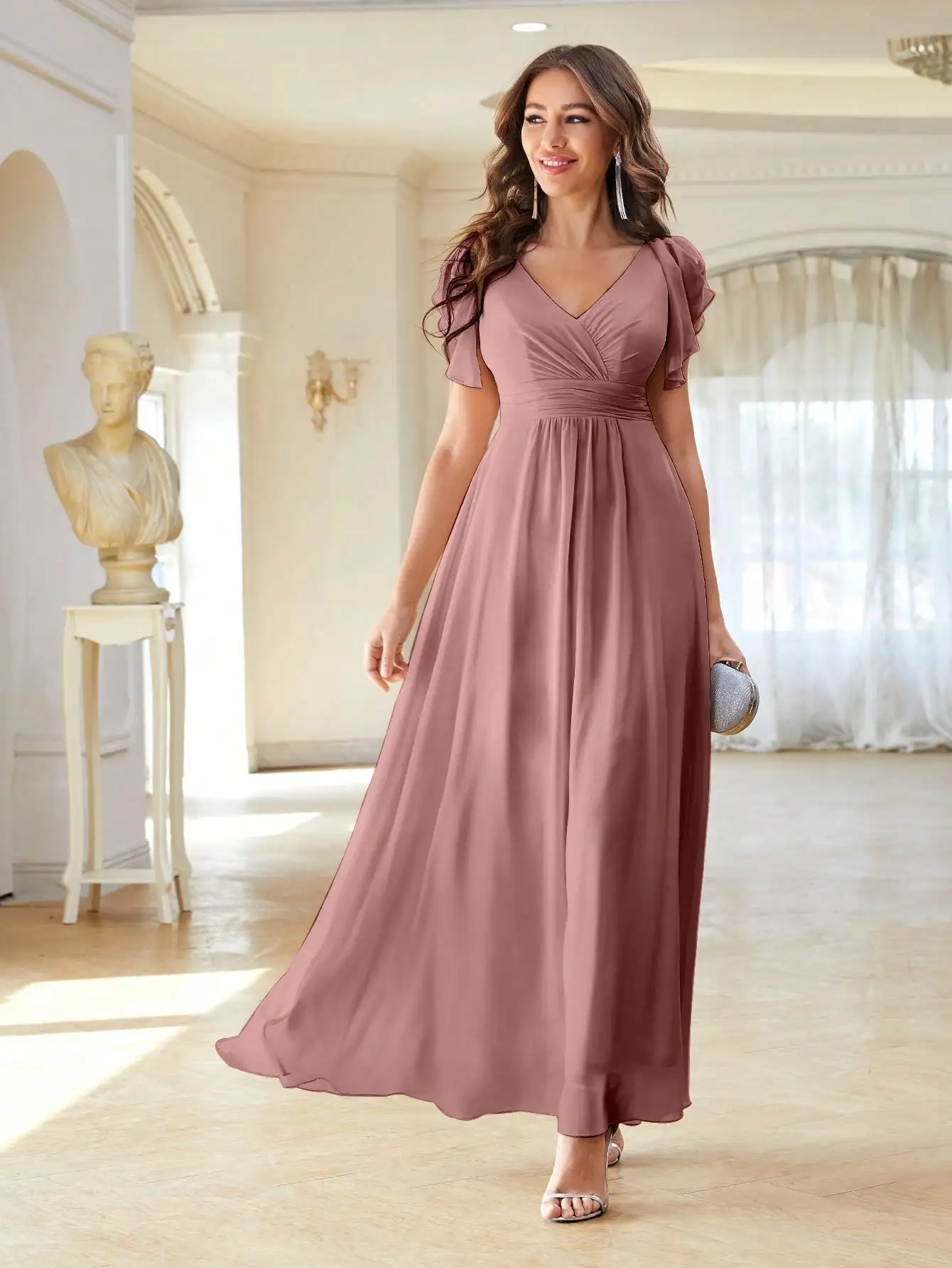 Unithorse Stevige Chiffon Bruidsmeisjesjurk Met Ruches