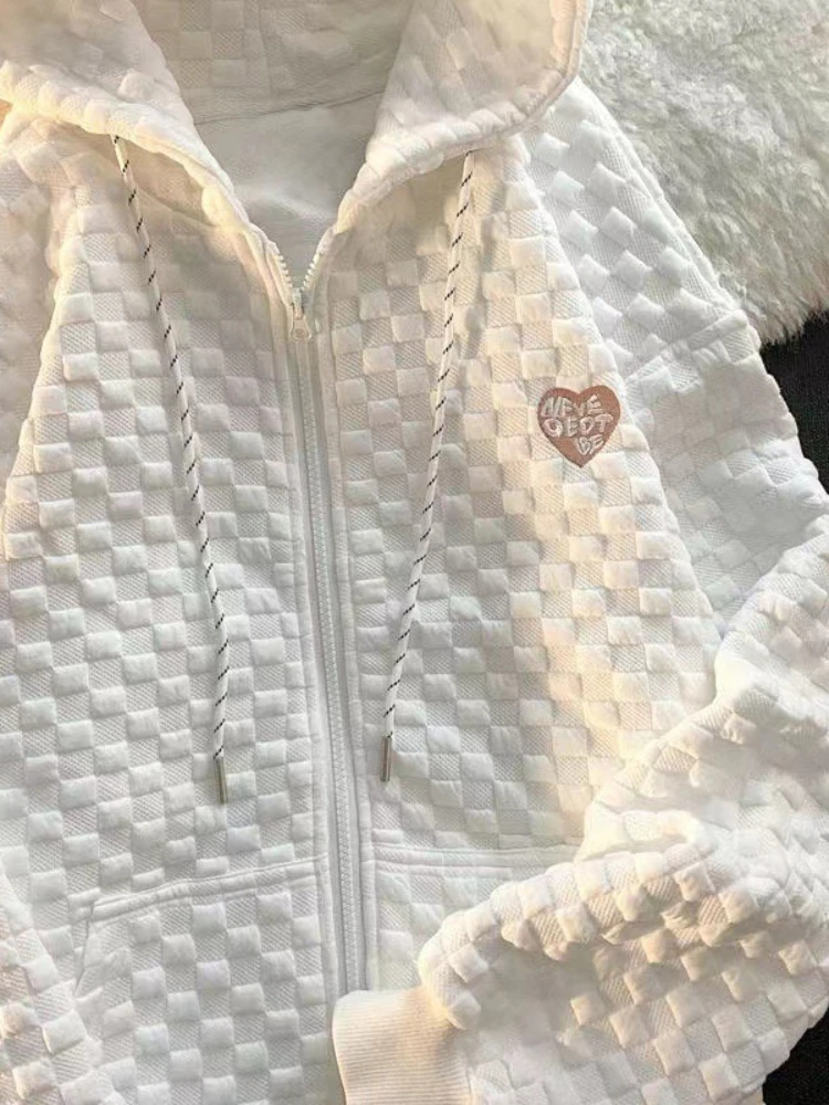 بلوزات بقلنسوة بسحاب للنساء ملابس خروج بأكمام طويلة سترة علوية على الموضة الكورية سترة كبيرة الحجم بأكمام طويلة ملابس خارجية غير رسمية