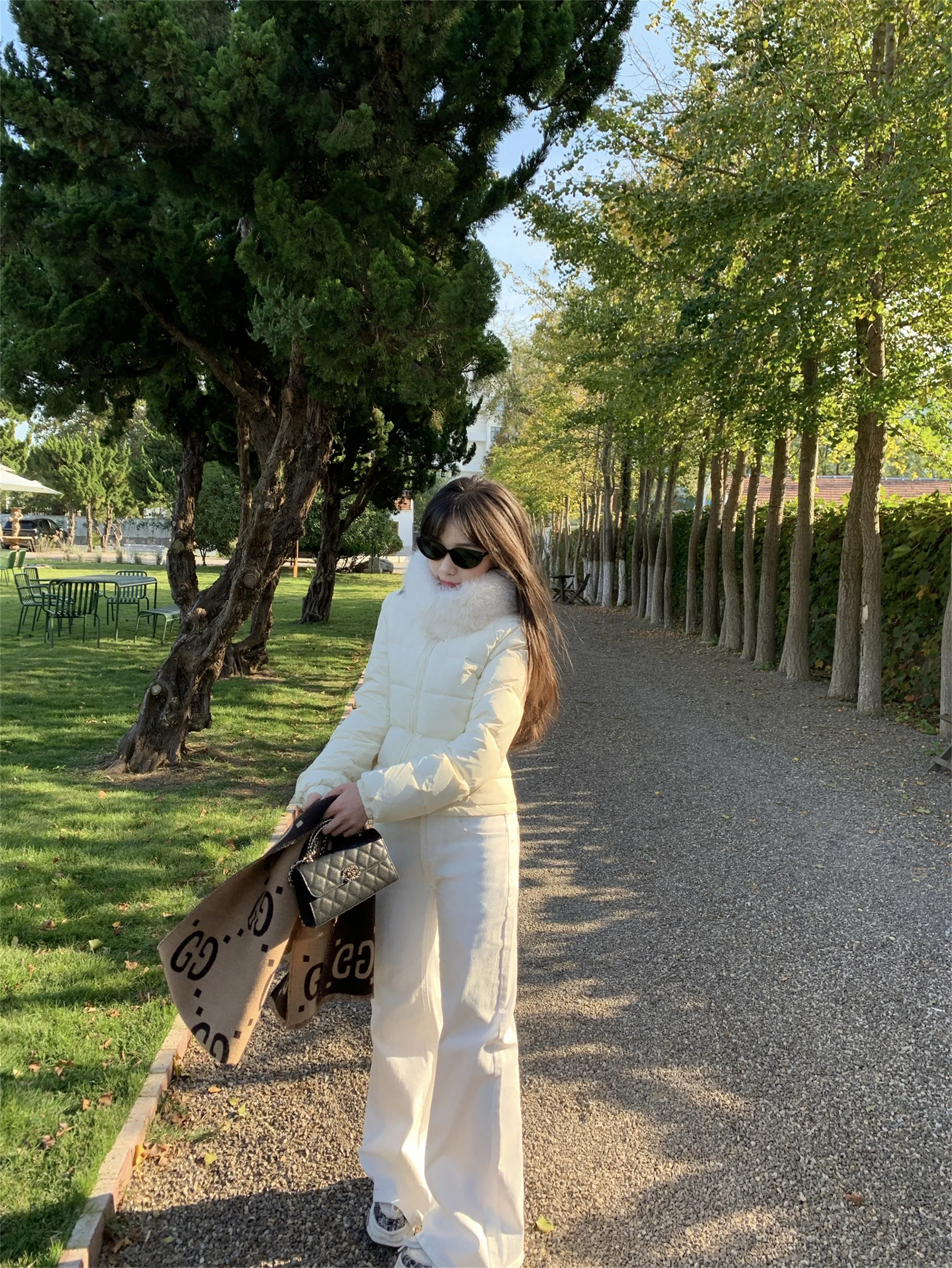 

Kiki Lightweight ort down Jaet Women's Slim Fit White Du Feather Puffer Coat Detachable Fur Collar Nordic Initial Snow