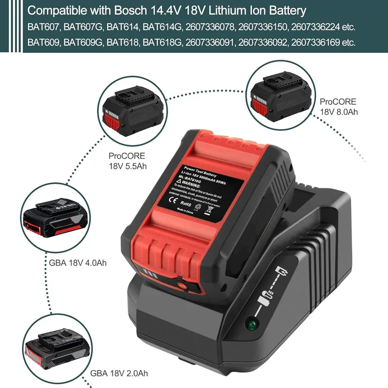 Baterai 18V 18,0 ah baru untuk bor listrik Bosch 18V baterai Li-ion isi ulang BAT609, BAT609G, BAT618, BAT618 G, BAT614 + pengisi daya