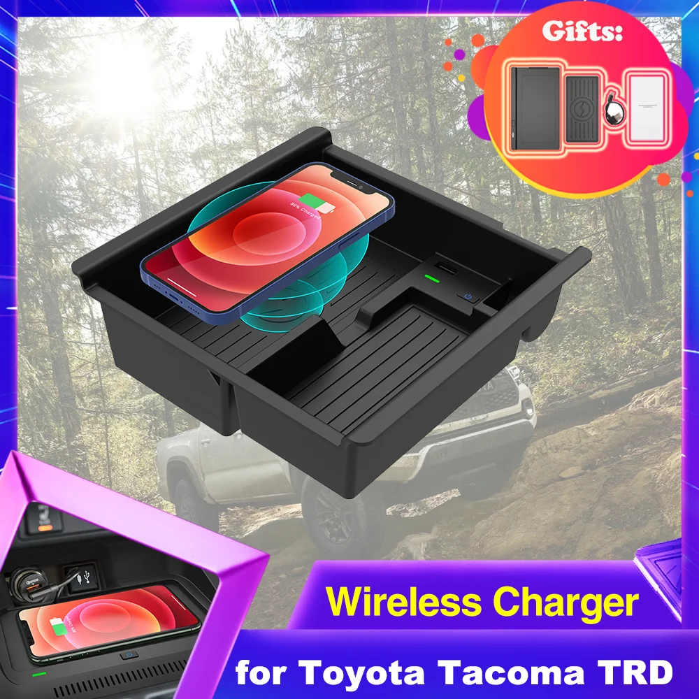 

Car Wireles Charging for Toyota Tacoma TRD N300 2016~2022 2017 2018 Armrest Box Phone Fast Charger Plate Panel Station iPhone