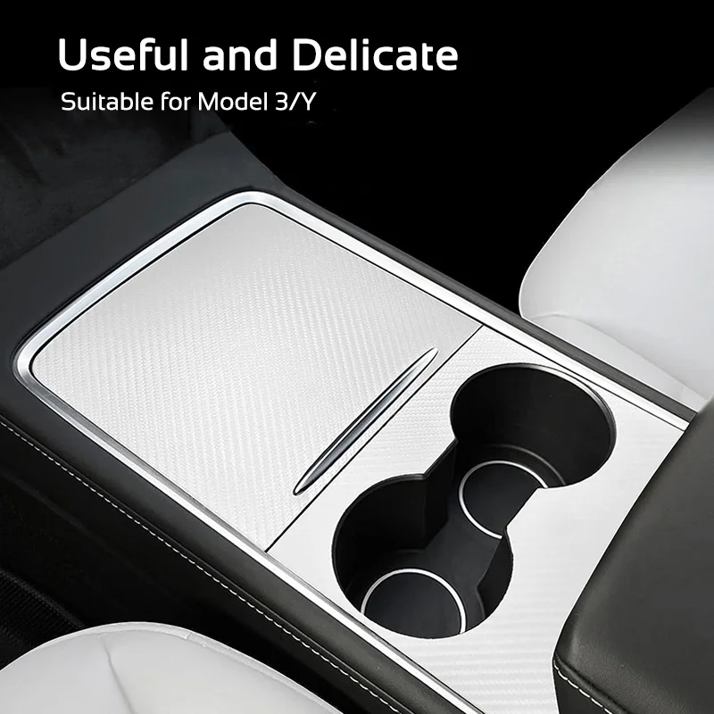 PU Leather Carbon Center Console Cover Protector for Tesla Model 3 Y 2021-2023 Central Panel Wrap Film Sticker Car Accessories