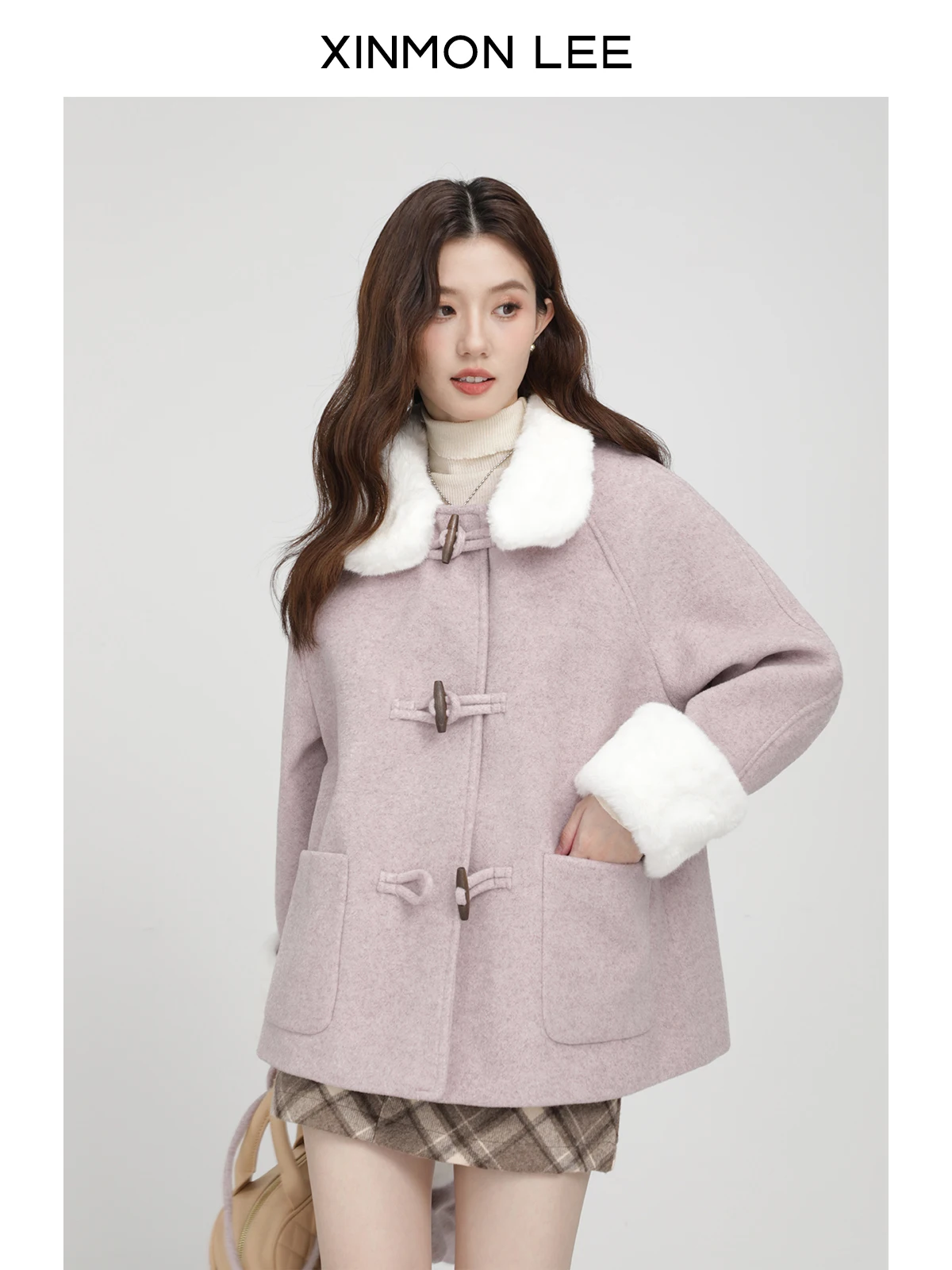 Korean Style Women's Woolen Coat Winter Thickened Fleece Lined Medium Length Button up Shirt for Short Women