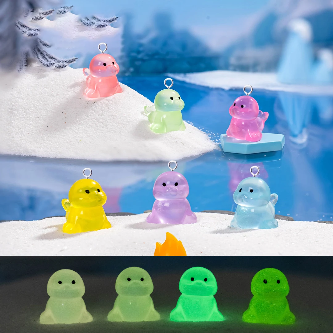 10pcs Luminous Sea Lion Charms for Jewelry Making Findings Kawaii Resin Animals Charm Pendants Flatback DIY Keychain C361