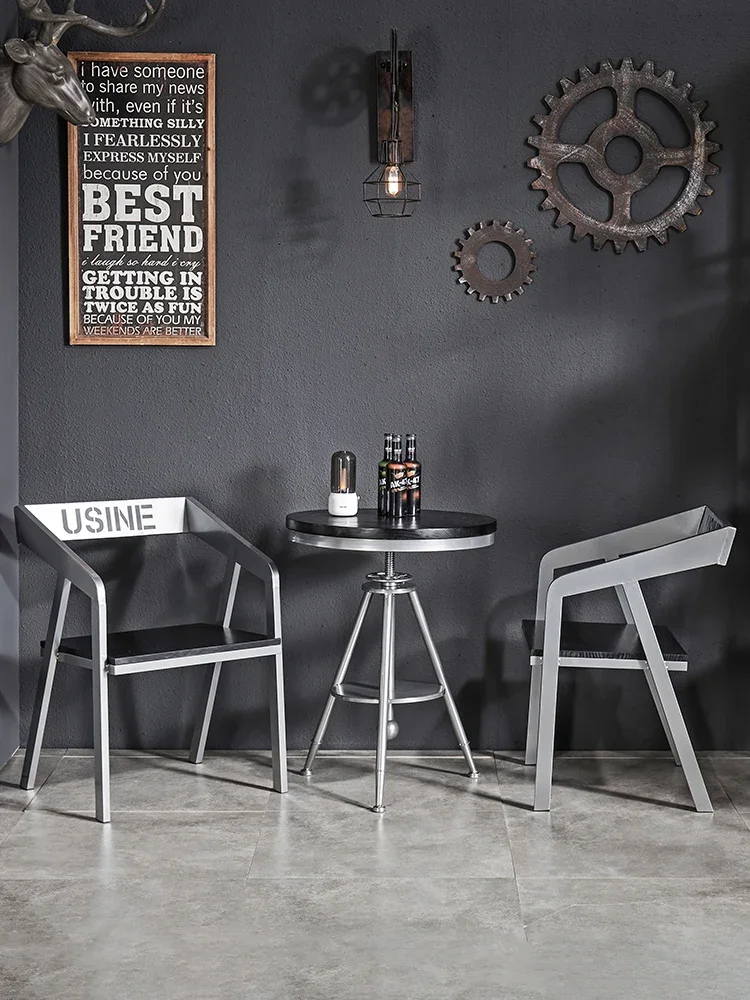 Industrial style iron art solid wood dining chair leisure backrest coffee shop music bar restaurant bistro tables and chairs