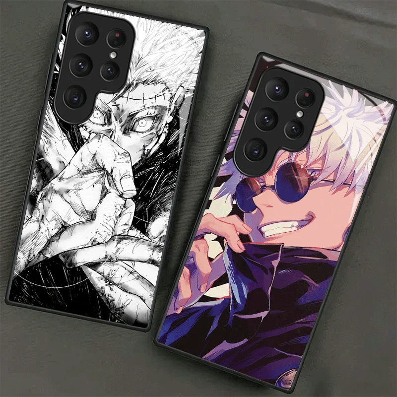 Anime Gojo Satoru JUJUSU Tempered Glass Phone Case for Samsung Galaxy S24 S25 S26 Ultra Edge S23 FE S22 Plus S21 + S20 Shockproo