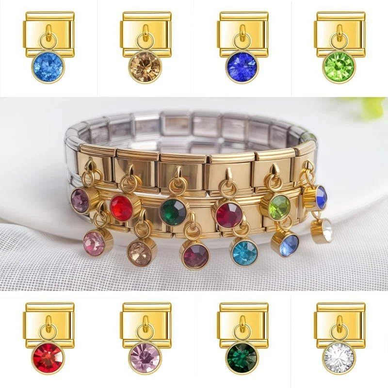 

Exquisite December Birthstone Golden Module Pendant Italian Charm Bangle 9mm Stainless Steel Module Bracelet Wholesale Jewelry