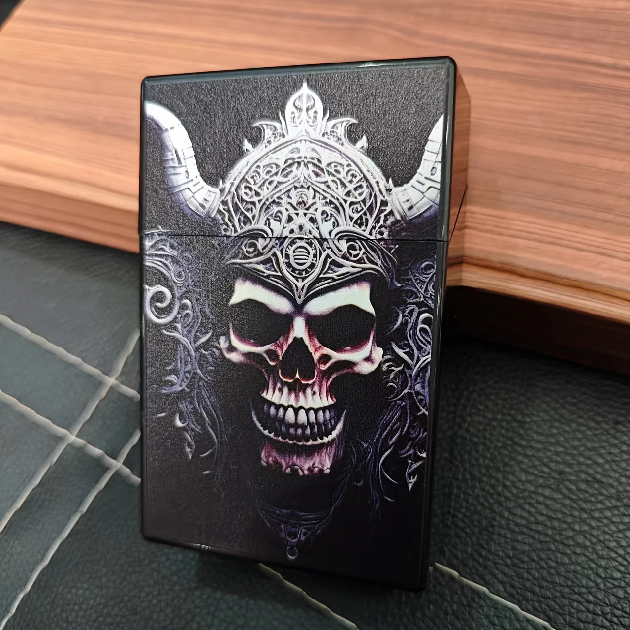 Men\'s cigarette case, birthday gift, skull cigarette case