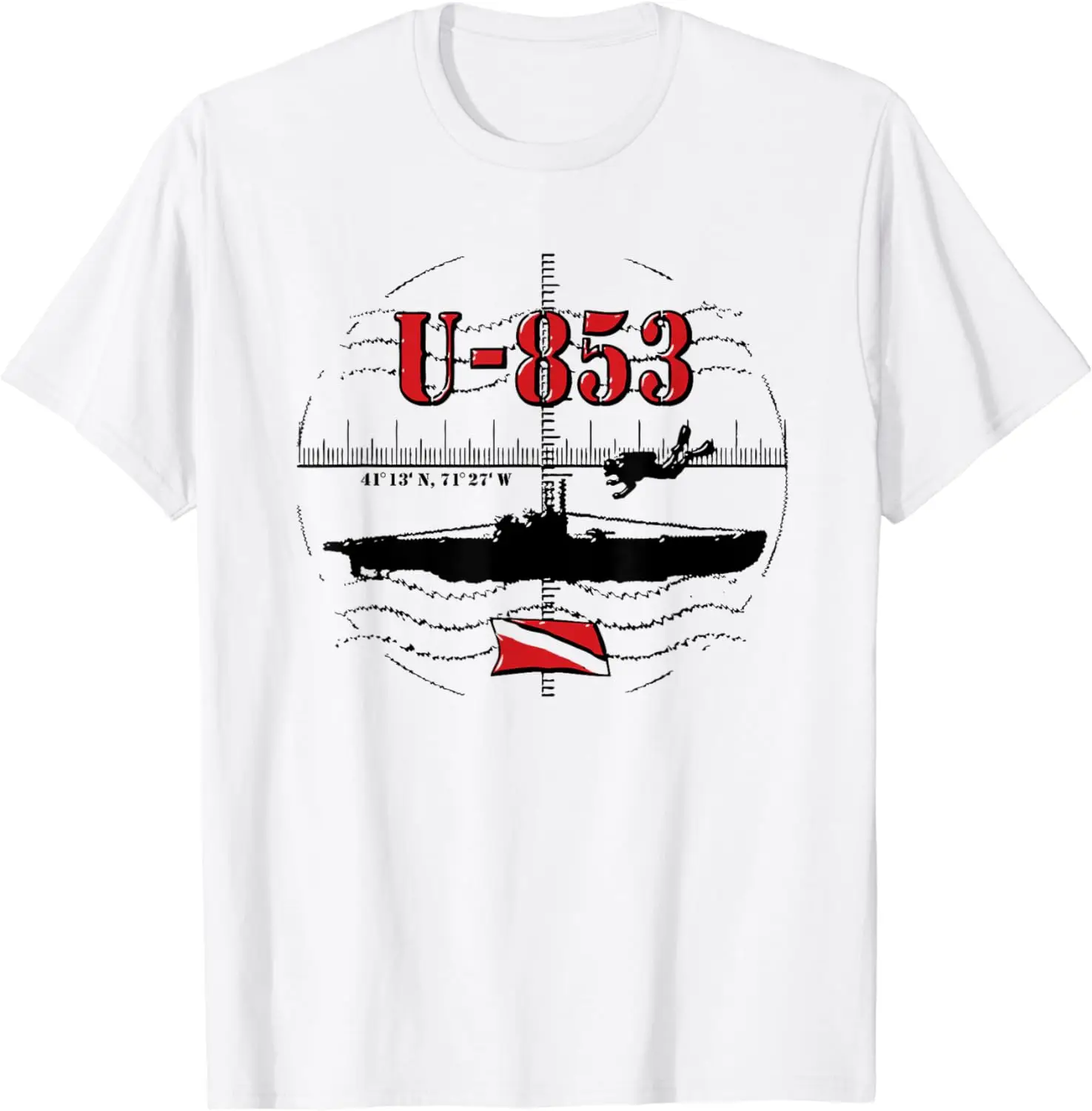 U-853 U-boat Submarine WWII Scuba Wreck Diving Gifts T-Shirt 100% Cotton O-Neck Short Sleeve Casual Mens T-shirt Size S-3XL