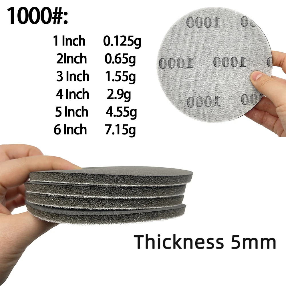 Disco de lijado de esponja Mirk de 1/5/10 Uds., 6 pulgadas, gancho de espuma y bucle, papel de lija redondo, pulido elástico de grano 1000 para pulido