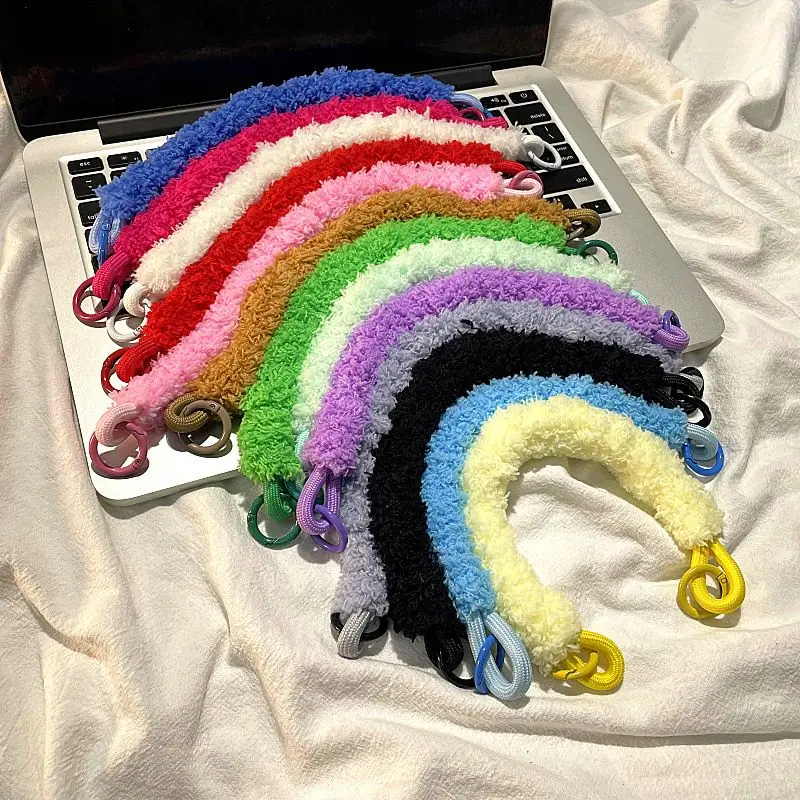 Colorful Plush Mobile Phone Chain Cute Cellphone Case Hanging Rope Women Bag Handles Telephone Phone Lanyard Strap