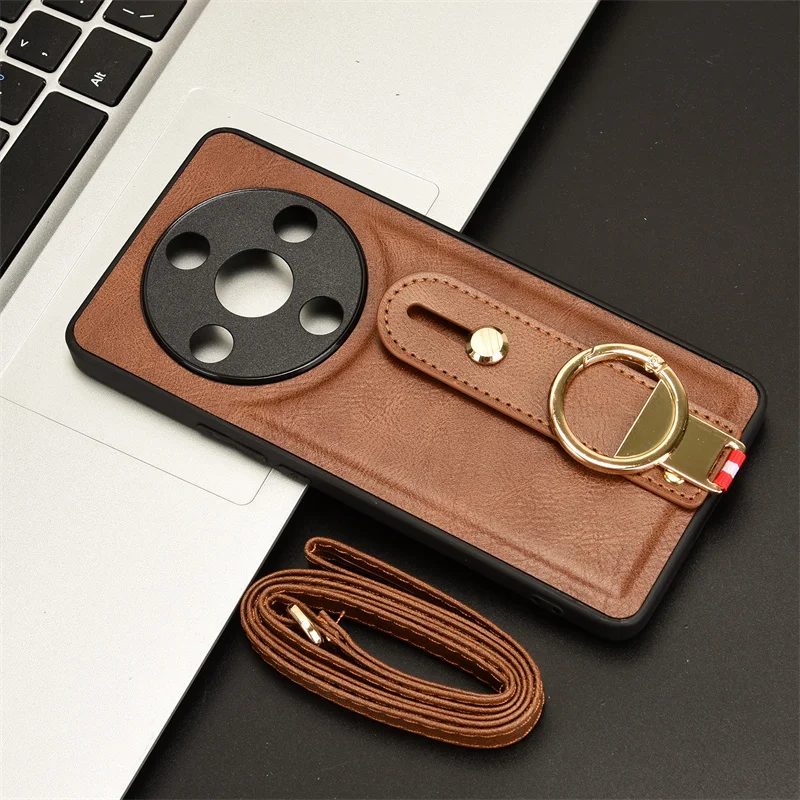 Suit For Honor X9B 5G skin PU New Wristband Rear Case with Lanyard for Honor X9b 5G Honor Magic6 Lite 5G Phone Case