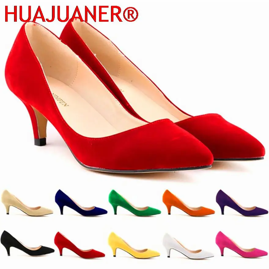 

2026 New Autumn 6cm Women's High Heels Shoes Solid Flock Shallow Female Elegant OL Office Shoes Pointed Toe Fashion Women Pumps