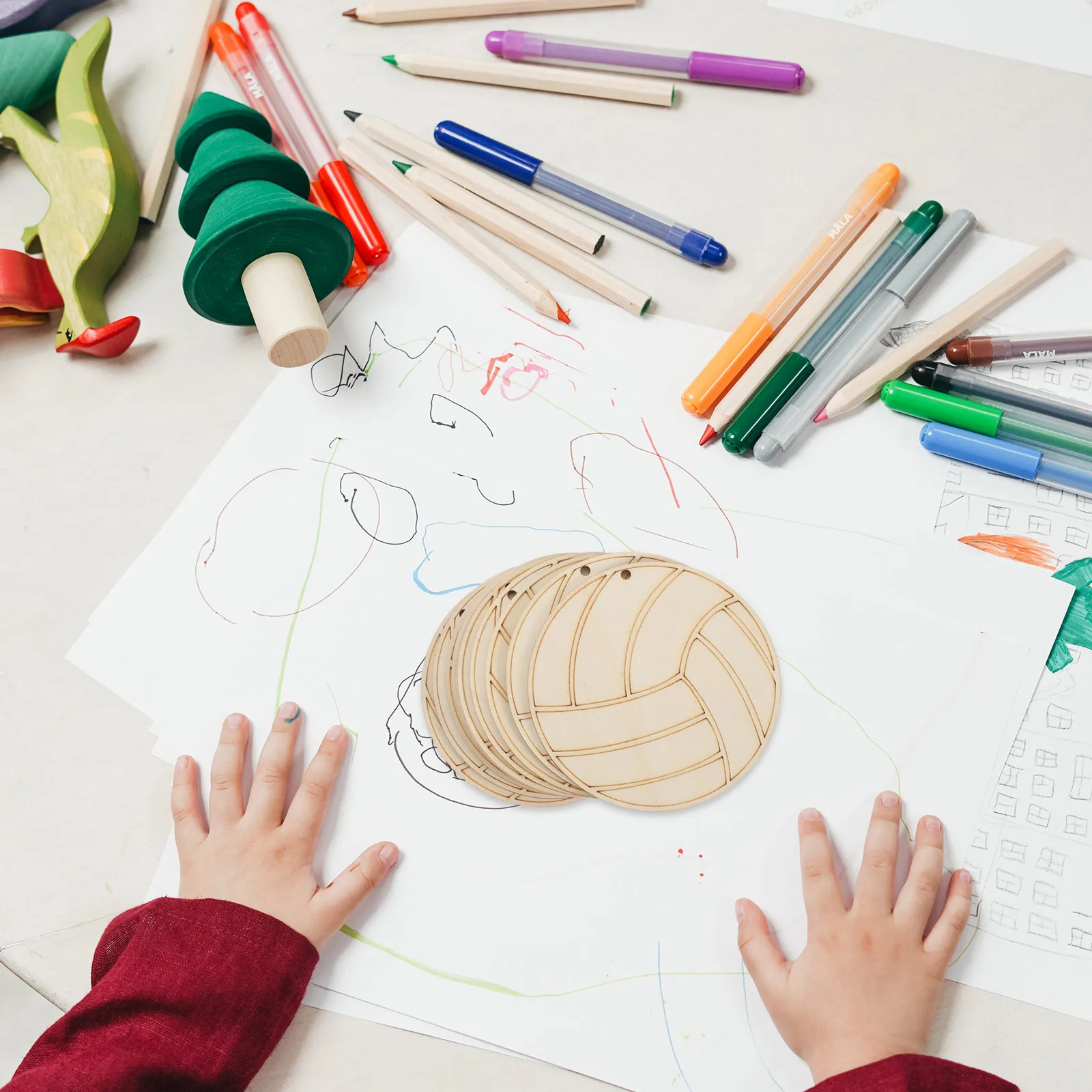 

10Pcs Unfinished Wooden Volleyball Cutouts Smooth Edges for DIY Hand-Painted Craft Activities Wood Cutouts DIY Wooden Slices