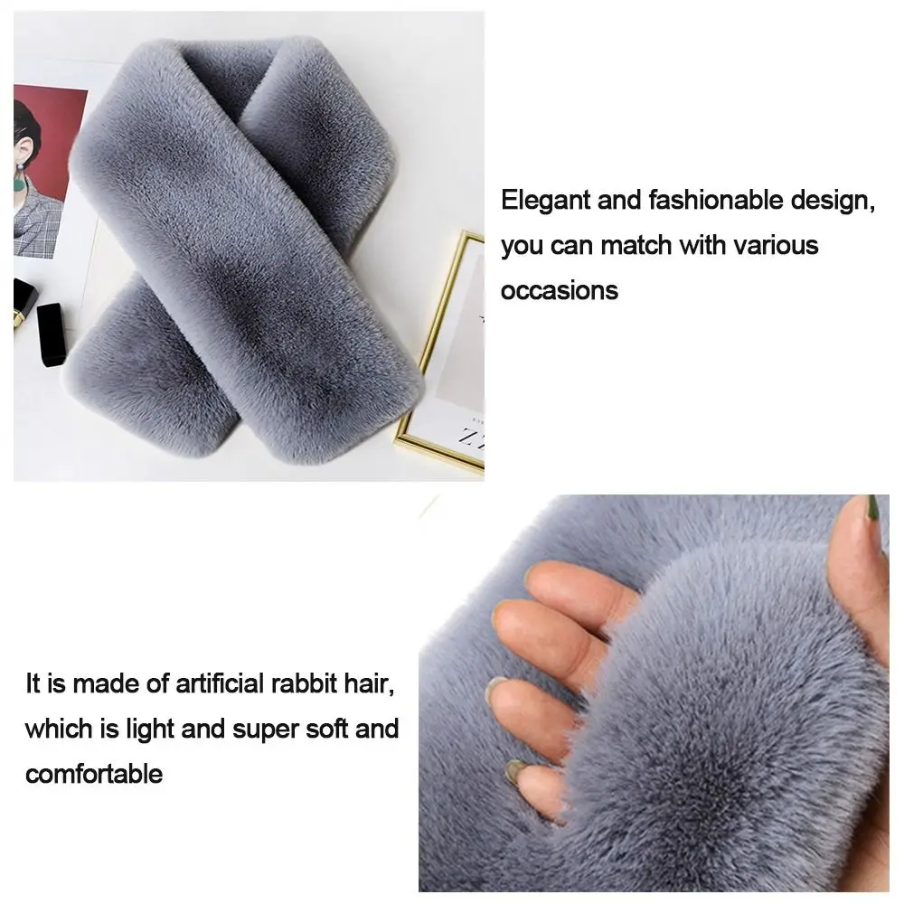 لطيف بلون الصليب وشاح رشاقته فرو الأرنب الصناعي منديل التفاف وشاح للرقبة الفتيات