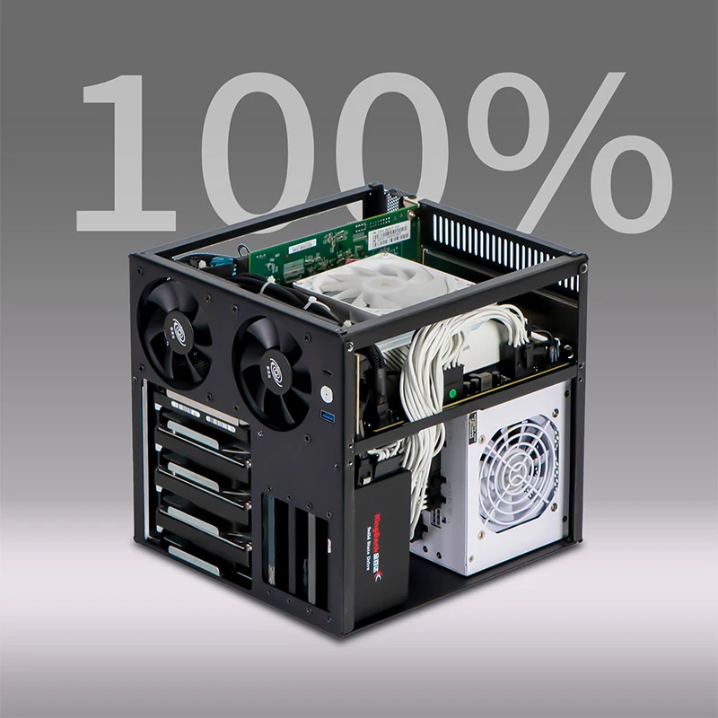 4-Bay NAS Enclosure Compatible with MATX/ITX Motherboards SATA Backplane 3.5-inch/2.5-inch Drive Bays Supports SFX Power Supply